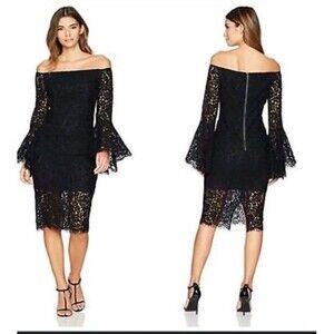 BARDOT Black Solange Bell Sleeve Lace Dress Size US 8 MEDIUM